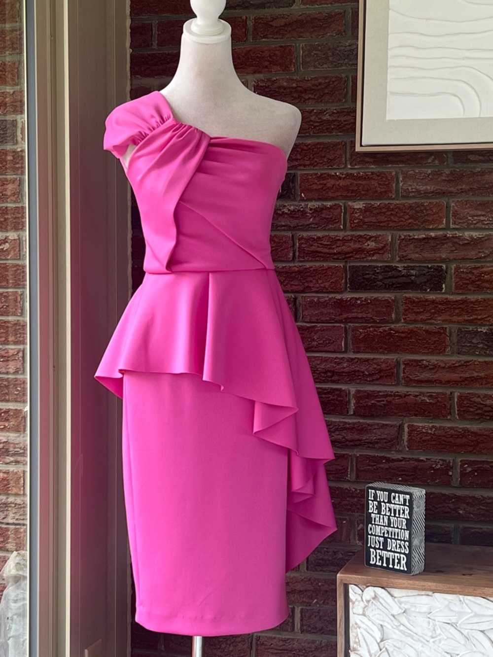 Black Halo Eve Sven One Shoulder Peplum Ruffle Midi Sheath Dress Size 2 NWT